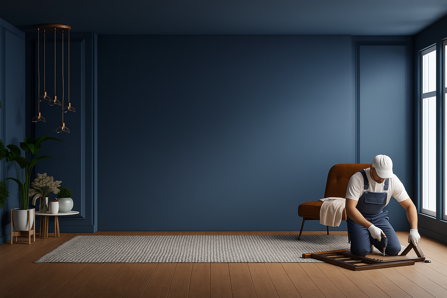 Living room with assembled furniture