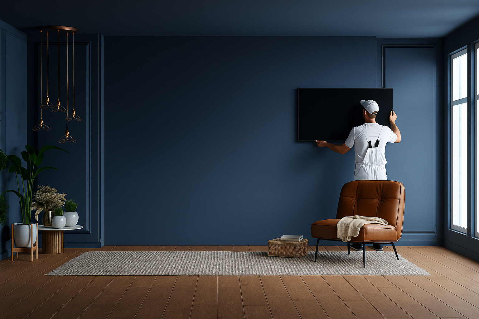 Living room with wall-mounted TV